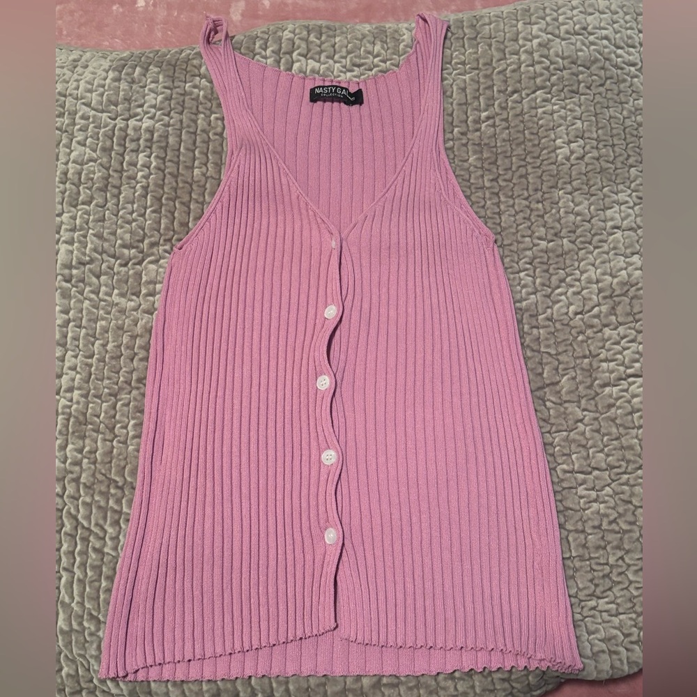 Nasty Gal Pink Ribbed Button-Up Tank Top Size Medium